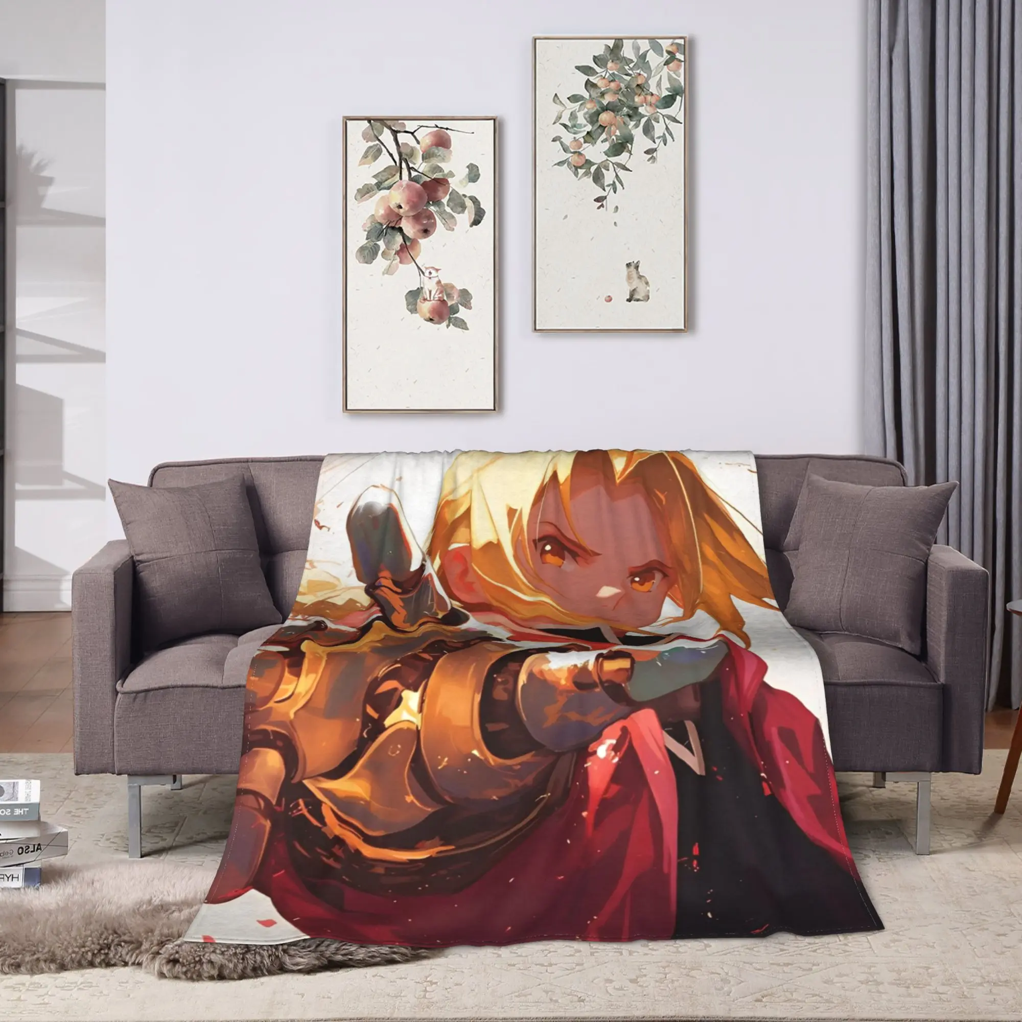 Warm Soft BlanketChildren Picnic Fullmetal alchemist  Throw Blanket  Flannel Bedspread For Bedroom Comfortable Sofa Bed Cover