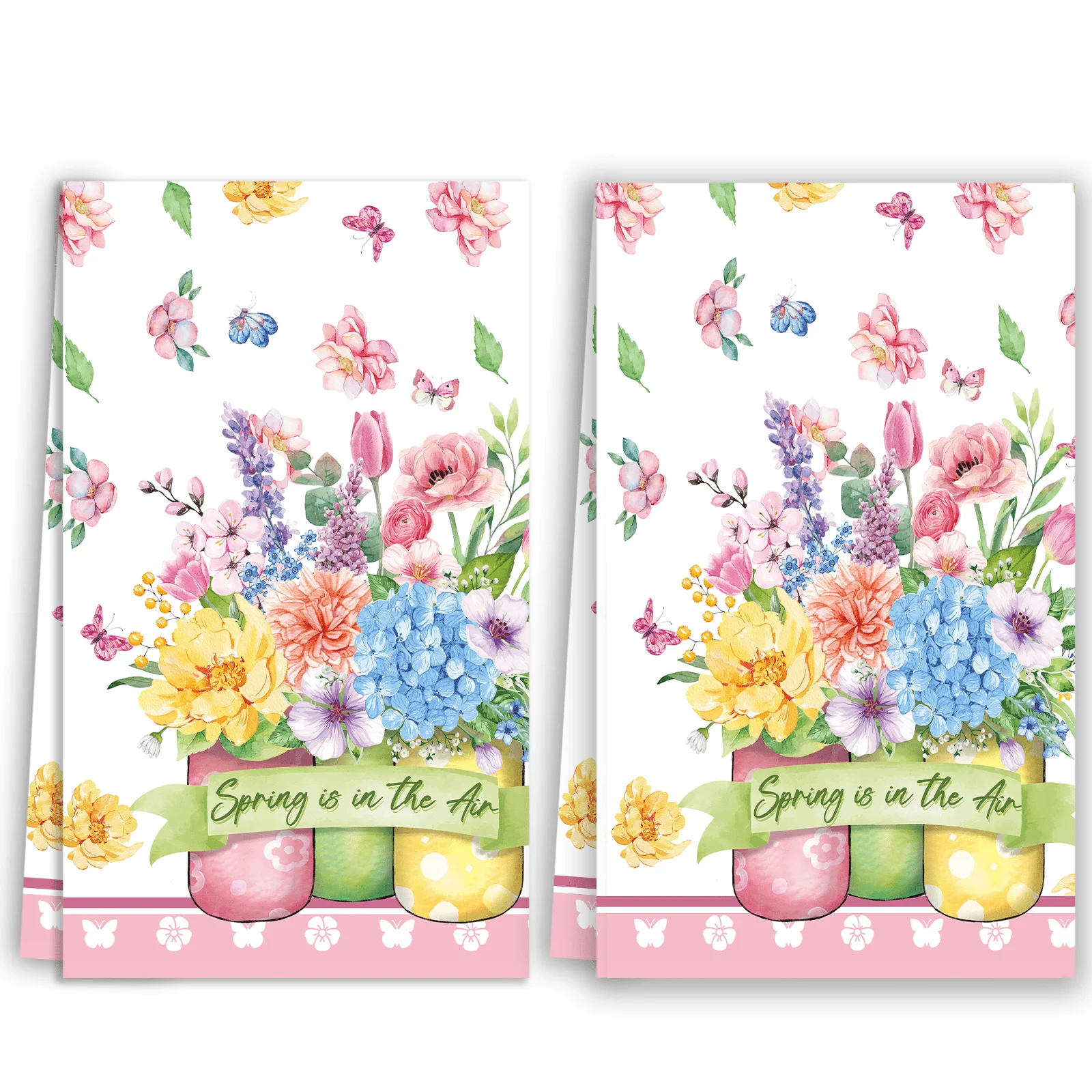 Juego de 2 toallas de cocina florales Mason Jar, juego de toallas de 40 cm x 60 cm, las mejores toallas de cocina, paño de limpieza súper absorbente y suave, toallas de cocina para cocinar y hornear, toallas de mano, paños de limpieza, paños para platos, 