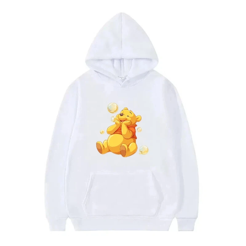 เสื้อฮู้ดดี้ลายหมีพูห์ ดิสนีย์ แฟชั่นผู้หญิง สีดำ สไตล์ลำลอง ใส่สบาย สำหรับฤดูใบไม้ร่วง เสื้อผ้าผู้หญิงราคาถูก สไตล์ Y2k เสื้อฮู้ดดี้ผู้ชาย
