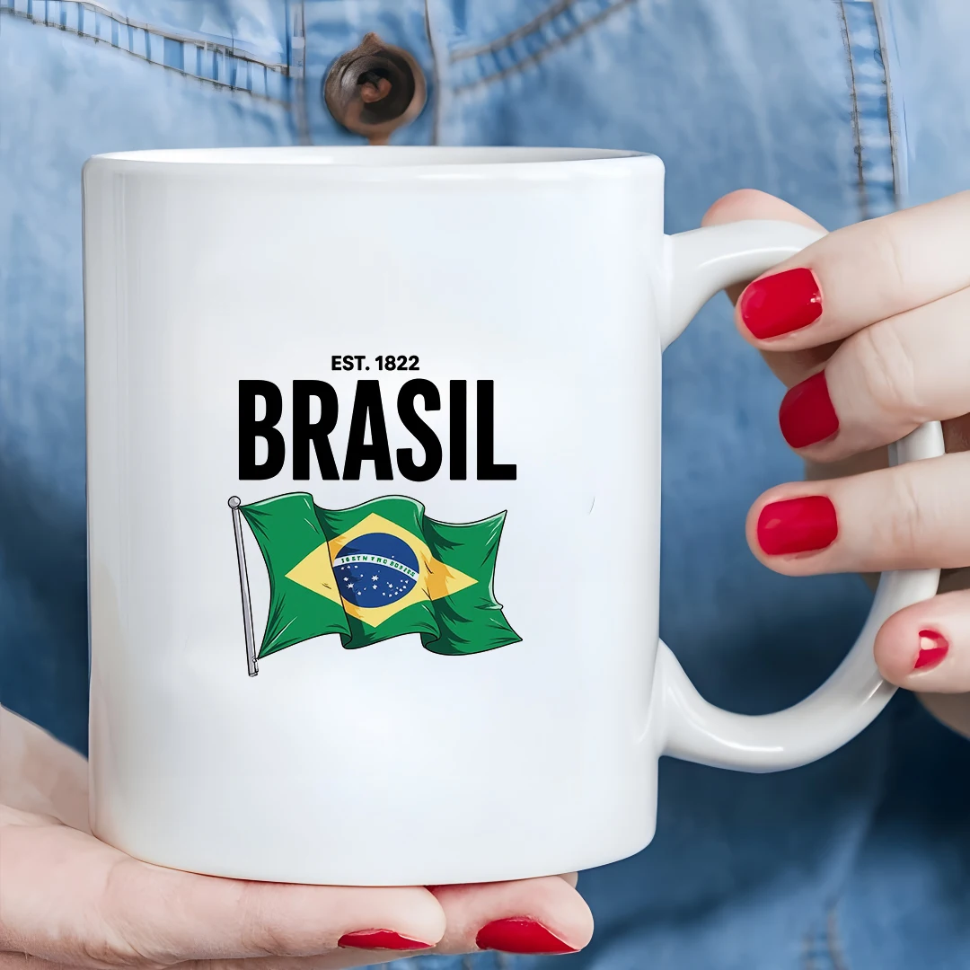 

Brazil Flag Cartoon Mug 11OZ Kids Cold & Hot Beverage Cup Christmas Gift Family Office Cup EST.1822