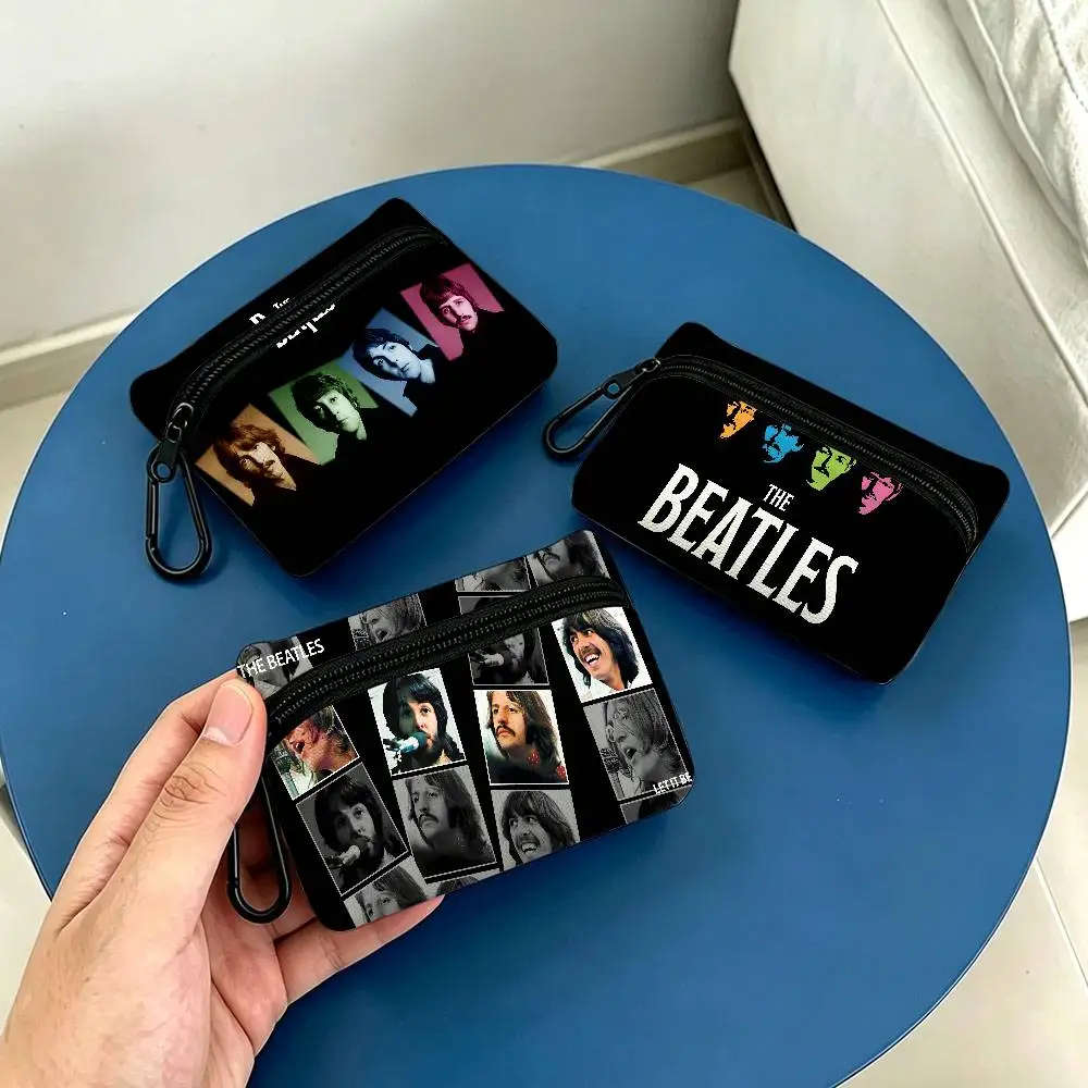The B-Beatles Rock Band Star Portable Oxford Cloth Coin Purse Alloy Carabiner Hook Small Zipper Pouch For Backpack Belt Daily