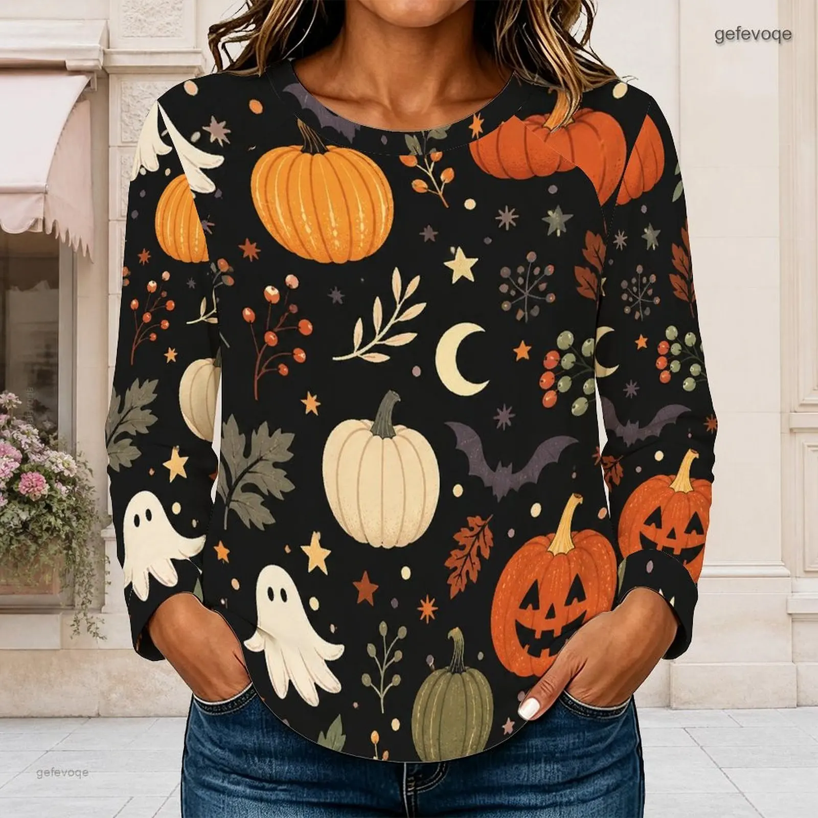 Women Crew Neck Raglan Long Sleeve T Shirt Curved Hem Loose Casual Basic Top Custom Print Ladies Daily Wear Blouse