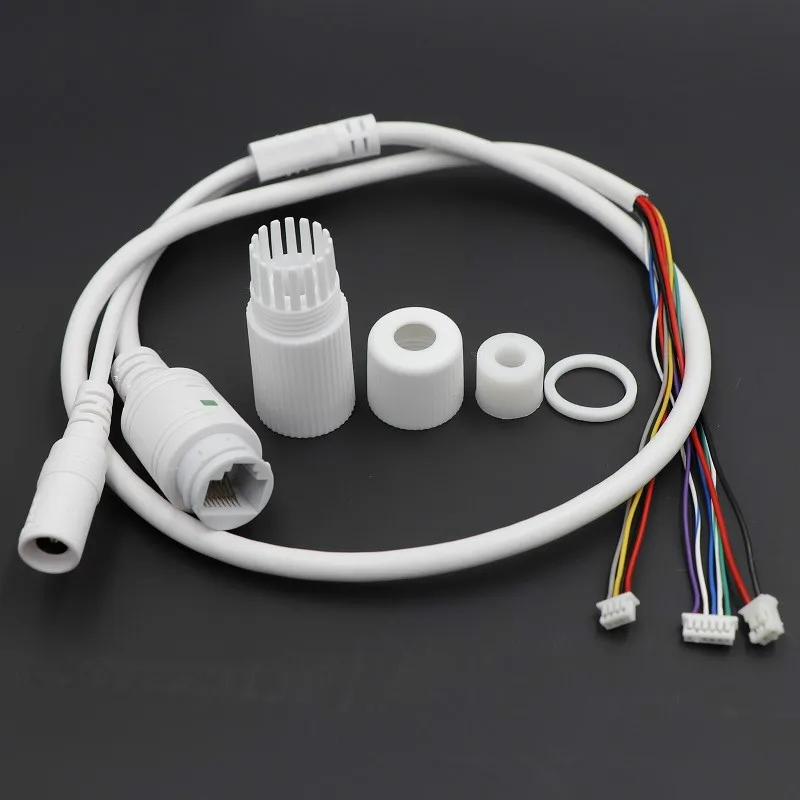 CCTV POE IP Network Camera PCB Module Video Power Cable Withe, 65cm Long, RJ45 Female Connectors with Terminlas,waterproof Cable