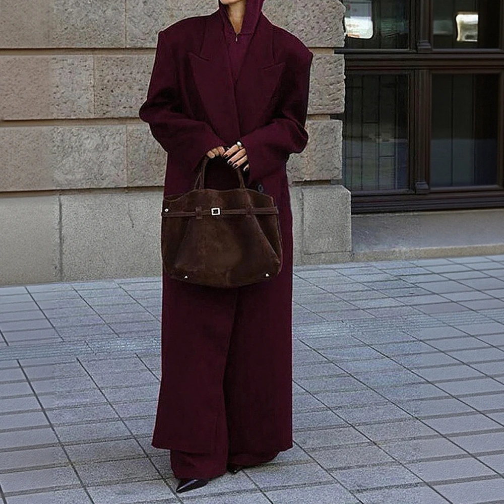 

2025 Autumn Winter Women's Overcoats Elegant Solid Color Open Front Long Sleeve Lapel Office Lady Overcoats