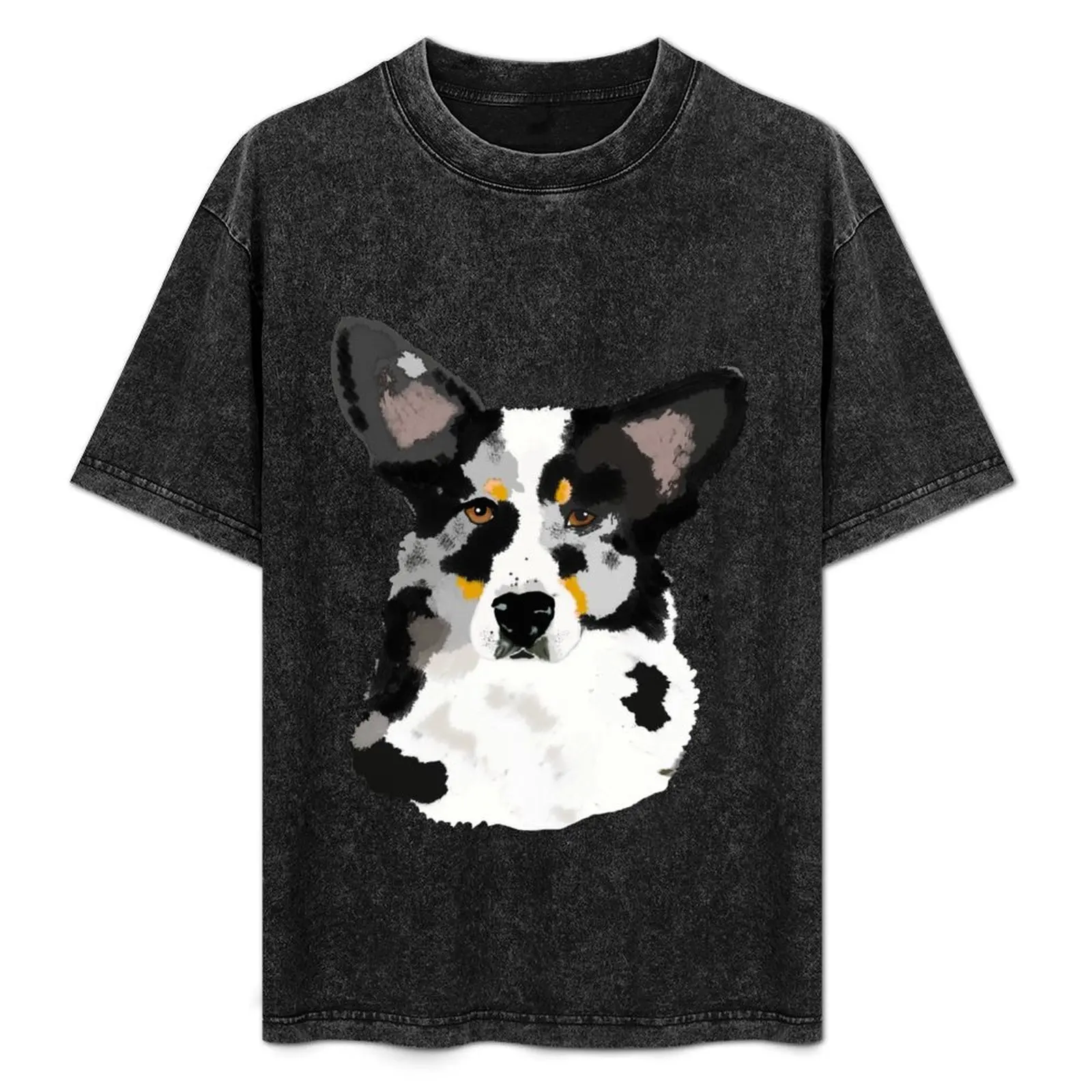 Blue Cardigan Corgi Portrait T-Shirt Casual Light Summer Short Sleeve Top