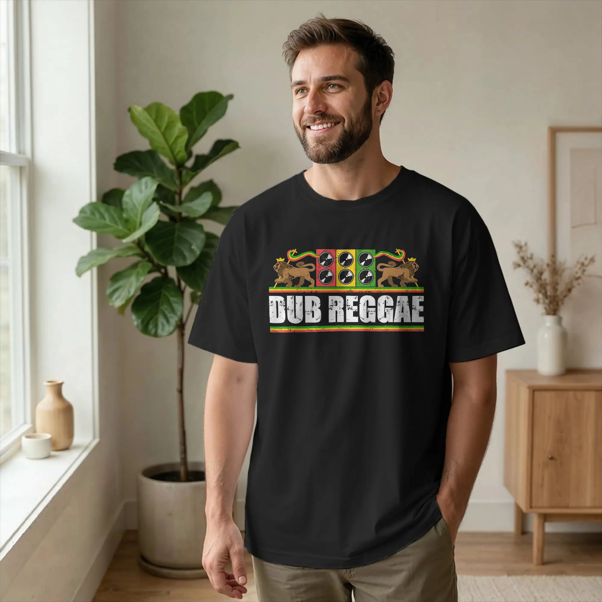 Rastafari Dub Reggae Music Lion of Judah T-Shirt for Men Jamaica Cotton Tees Round Neck Short Sleeve T Shirt Plus Size merch