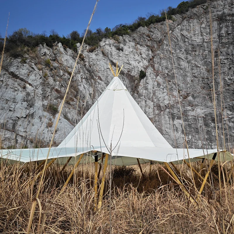 

Wild luxury hotel Indian straw hat tent outdoor camping pyramid large hexagonal white canopy