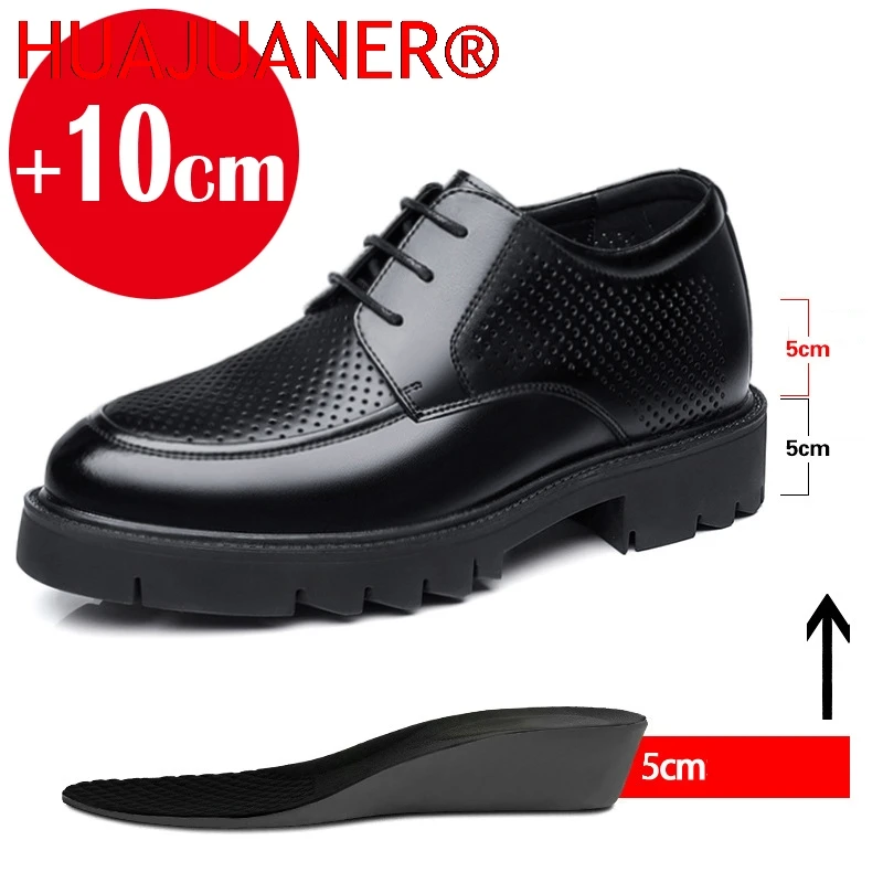 8-10cm Height Increasing Shoes for Men Summer Autumn Inside High Shoes Men's Hollow Business Dress Men's Elevator Leather Shoes