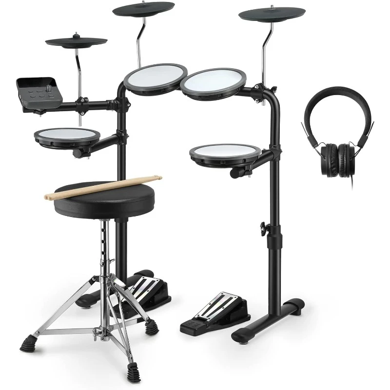 Electric Drum Set with 4 Quiet Mesh Drum Pads, 2 Switch Pedal, Portable and Solid Drum Set with Type-C Charging, 68+ Sounds