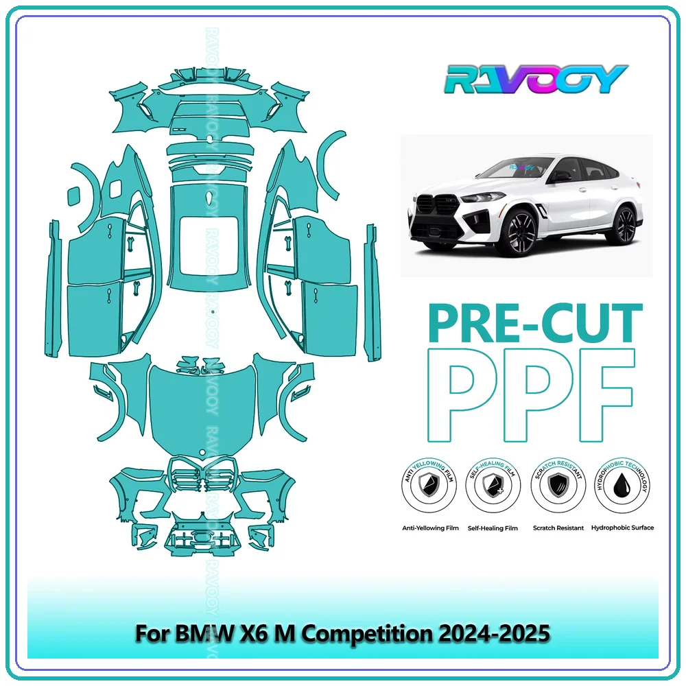 RAVOOY 8.5Mil Custom-Fit Precut TPU PPF Full Vehicle Clear Bra Stone Guard EU UK For BMW X6 M Competition 2024-2026