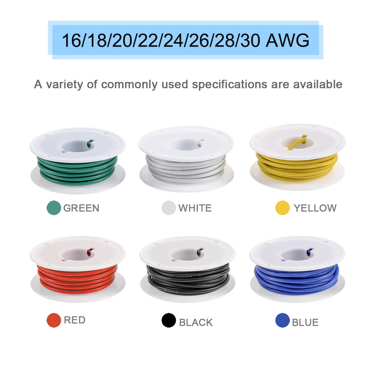 16-18-20-22-24-26-28-30 AWG Silicone Electric Wire with Tools 6 Colors 18 Gauge Stranded Tinned Copper Flexible Hookup Wire Kit