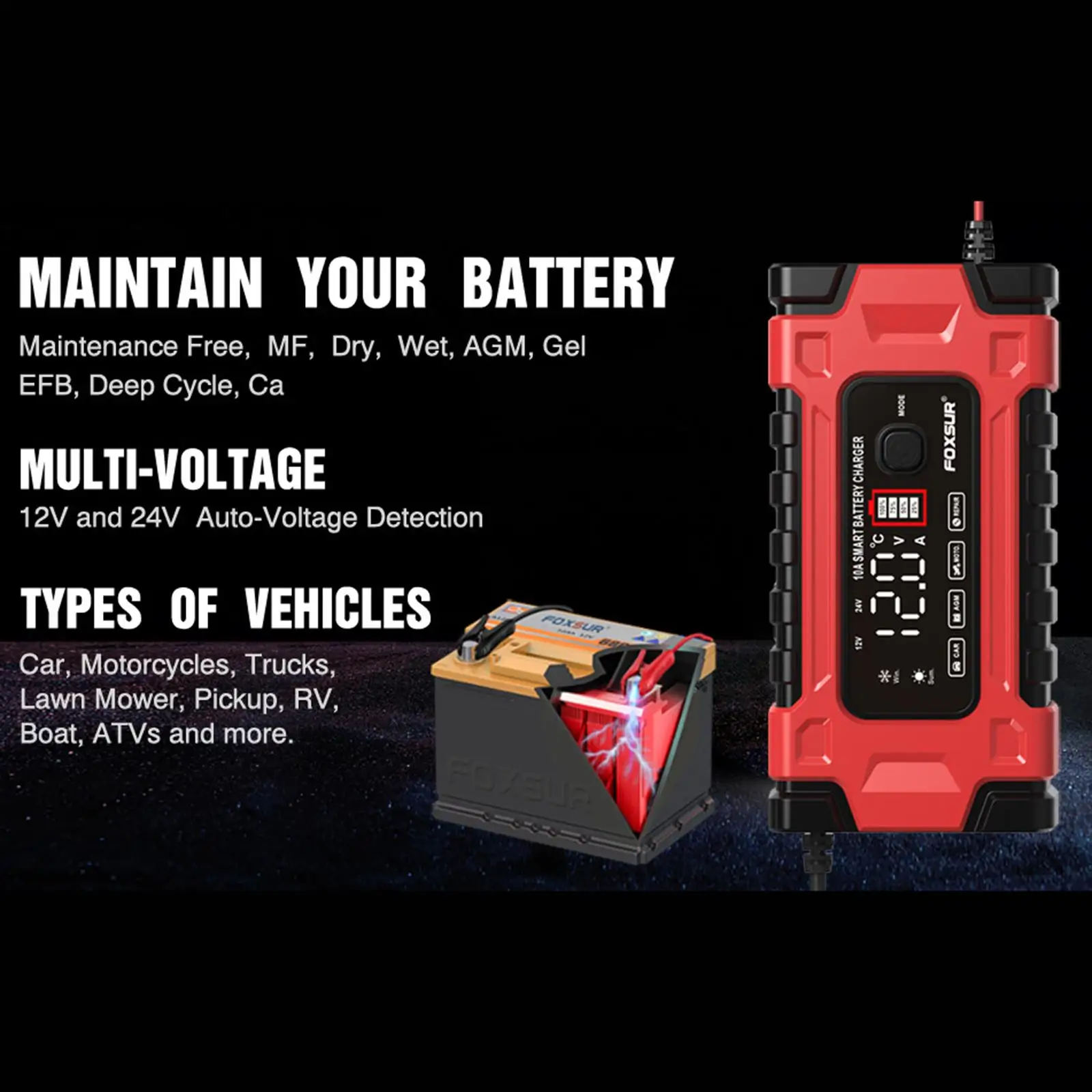 

Car Battery Charger Battery Maintainer Fully Automatic with Temperature