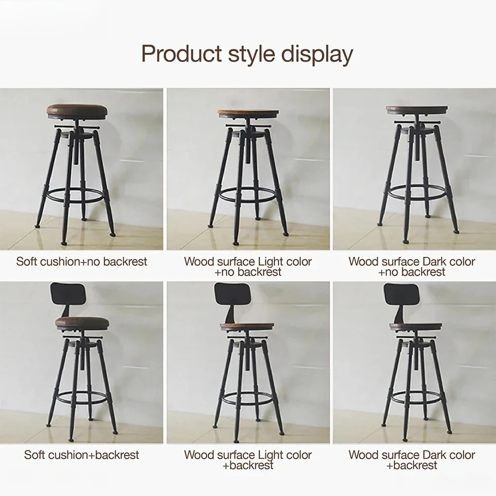 Retro Iron Bar Chair Counter Stools Rotating Lifting Adjust Seating Height 70-90cm Stool Modern Minimalist Backrest Furniture