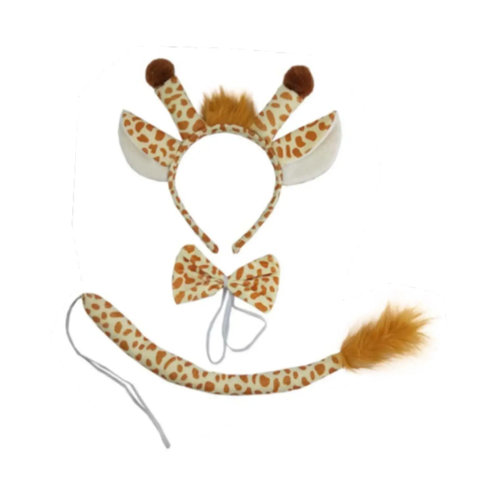 Giraffe Ears Headband Tail Bowtie Set Headdress for Stage Performance Masquerade