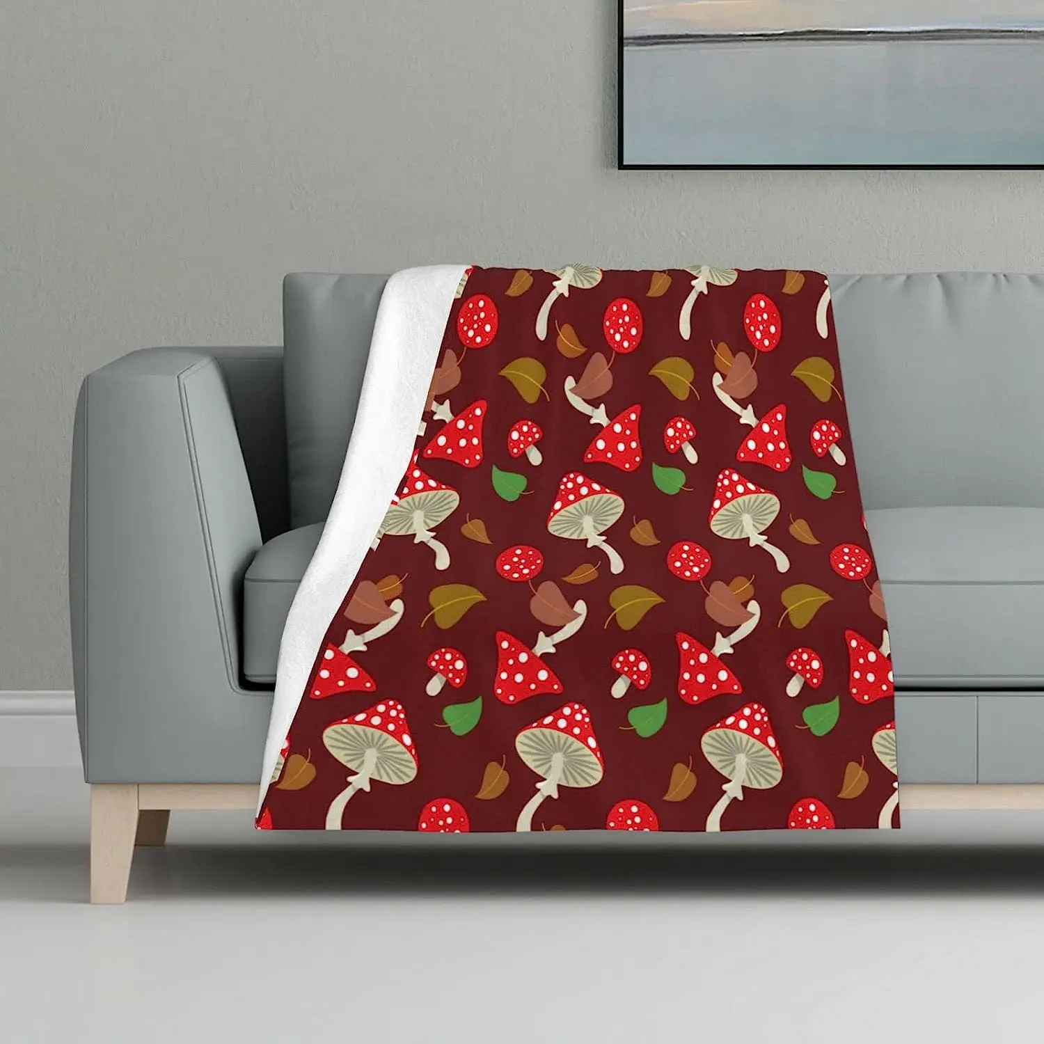 Red Fly Fungus Throw Blanket Autumn Leaf Red Mushroom Throw Blanket Bed Couch Sofa Travelling Camping Super Soft Blanket