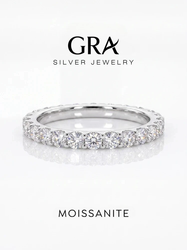 GRA Real Round Moissanite Diamond Shiny Fashion Rings for Women Engagement Anniversary 925 Sterling Silver Fine Jewelry