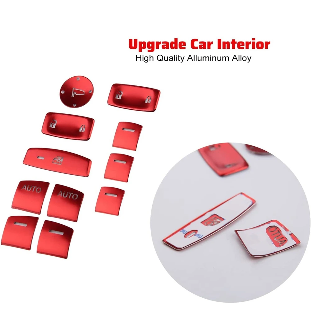 For 11Th Gen Honda Civic 2022 Window Glass Lift Switch Button Cover Trim Sticker Accessories,with AUTO Button, Red 13PCS