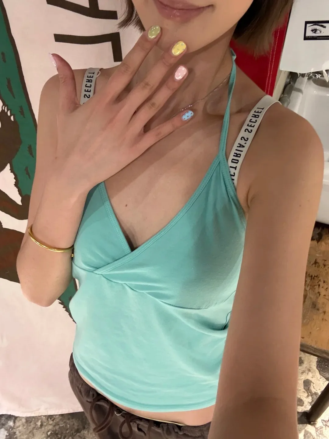 Mint Green Halter Slim Tank Top Women Summer Sweet Cross V-neck Backless Cropped Camisole Female Vintage Simple Cotton Crop Tops