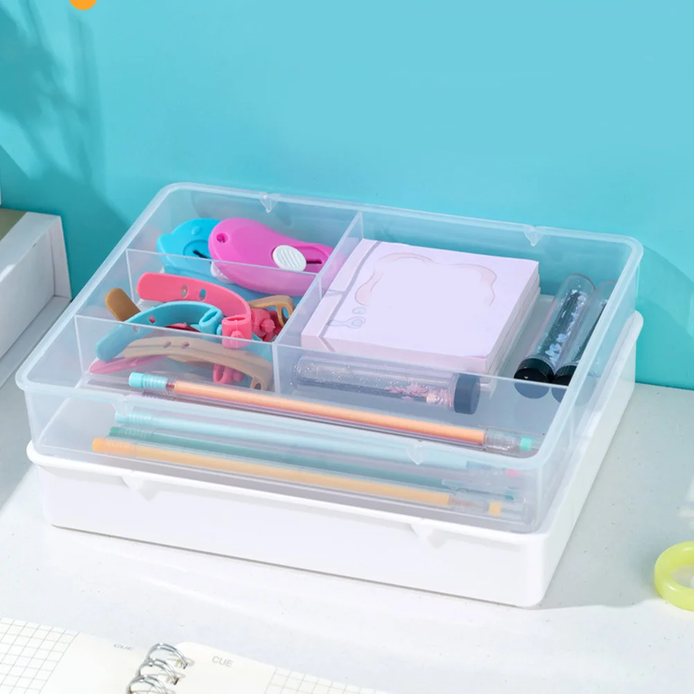 

2pcs Drawer Storage Box 3-Compartment Plastic Organizer For Makeup Brushes Pens Cosmetics Desktop Household Table Organizer