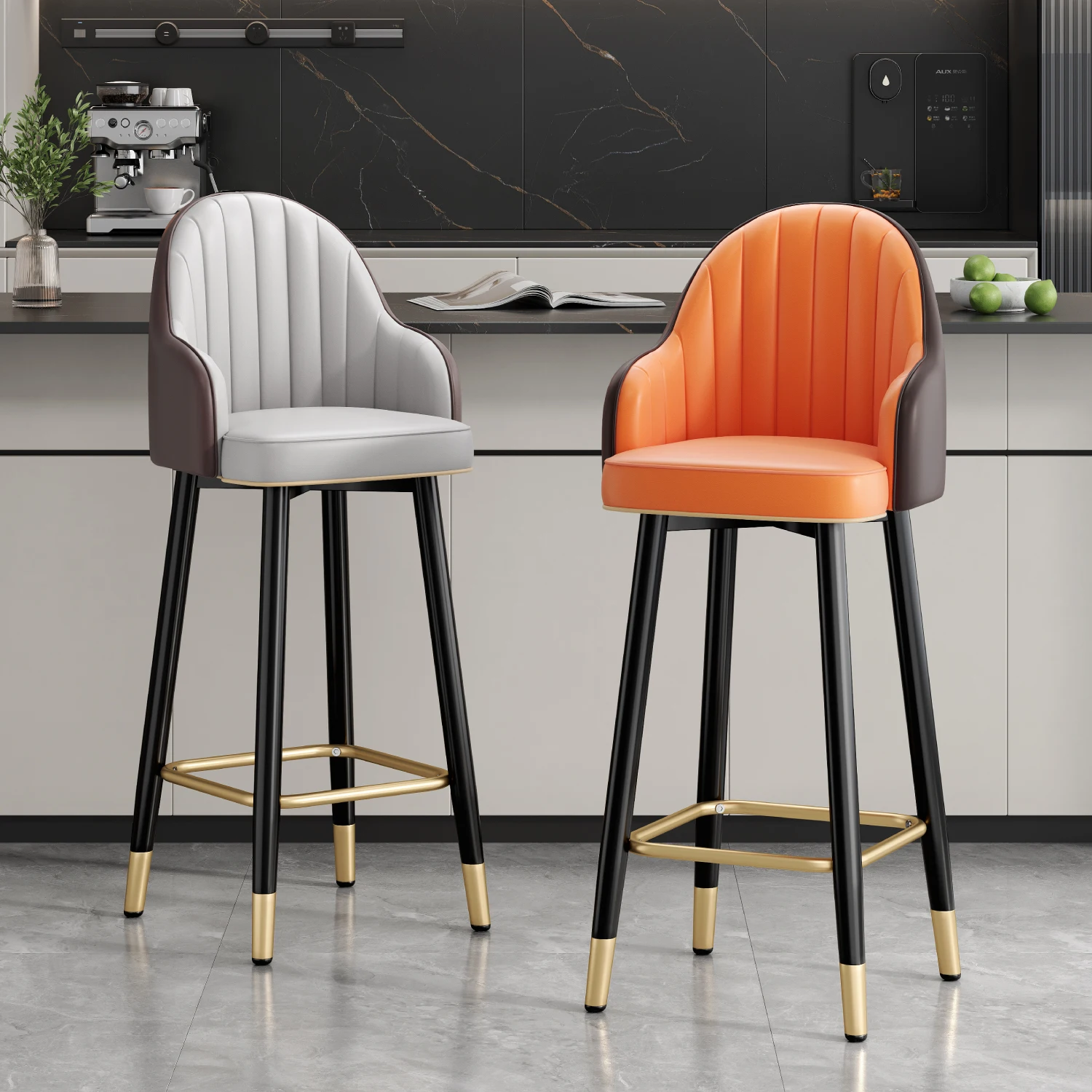 

Modern Simple Bar Chair with High Stool & Backrest for Home Island Table Cashier Front Desk Commercial Space for Living Room
