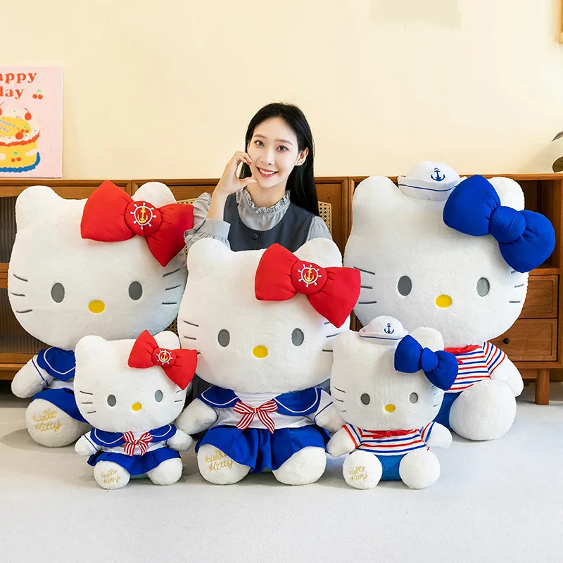65cm Sanrio Kawaii Hello Kitty Plush Toy Big Size Stuffed Doll for Kids Birthday Xmas Gift Cute Navy Series KT Doll Gift Girls