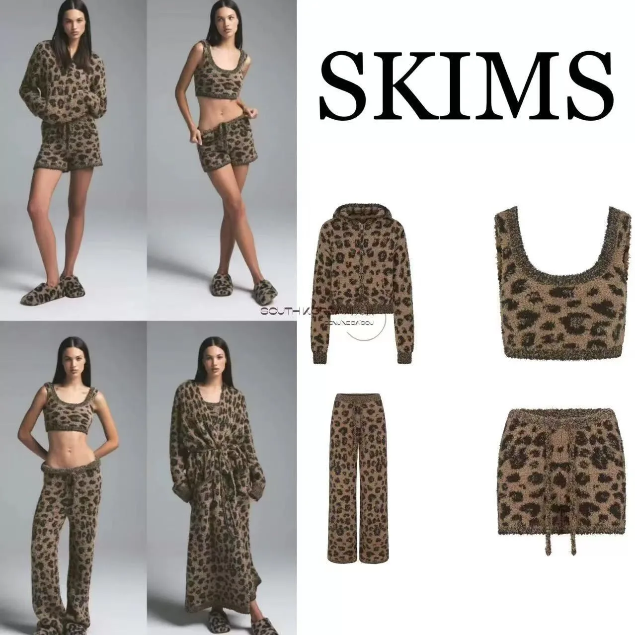 Cisas Leopard Print Knitted Set with Zipper Top Coat Pants Vest orts - Fluffy Plu Faion Ensemble for Young Women
