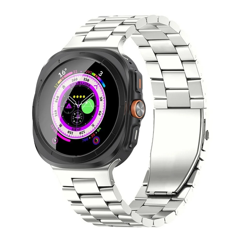 For Samsung Galaxy Watch 8 Smartwatch Strap Watch8 One-piece Three-Bead Flat Buckle Titanium Strap
