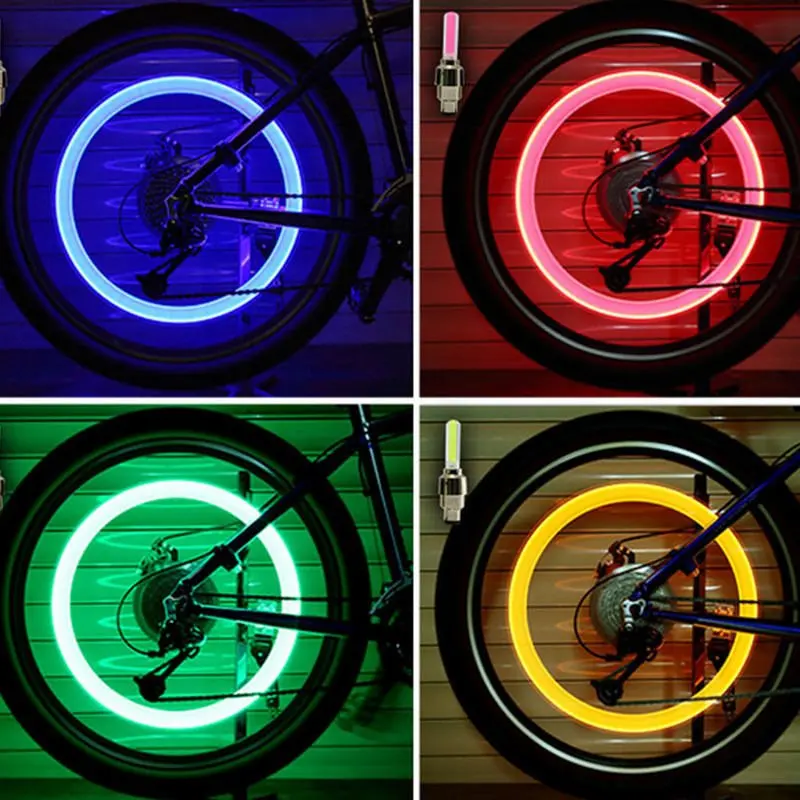 2PCS Bicycle LED Light Tire Valve Cap Bicycle Flash Light Mountain Road Bike Cycling Tyre Wheel Lights LED Neon Lamp Cover Wheel