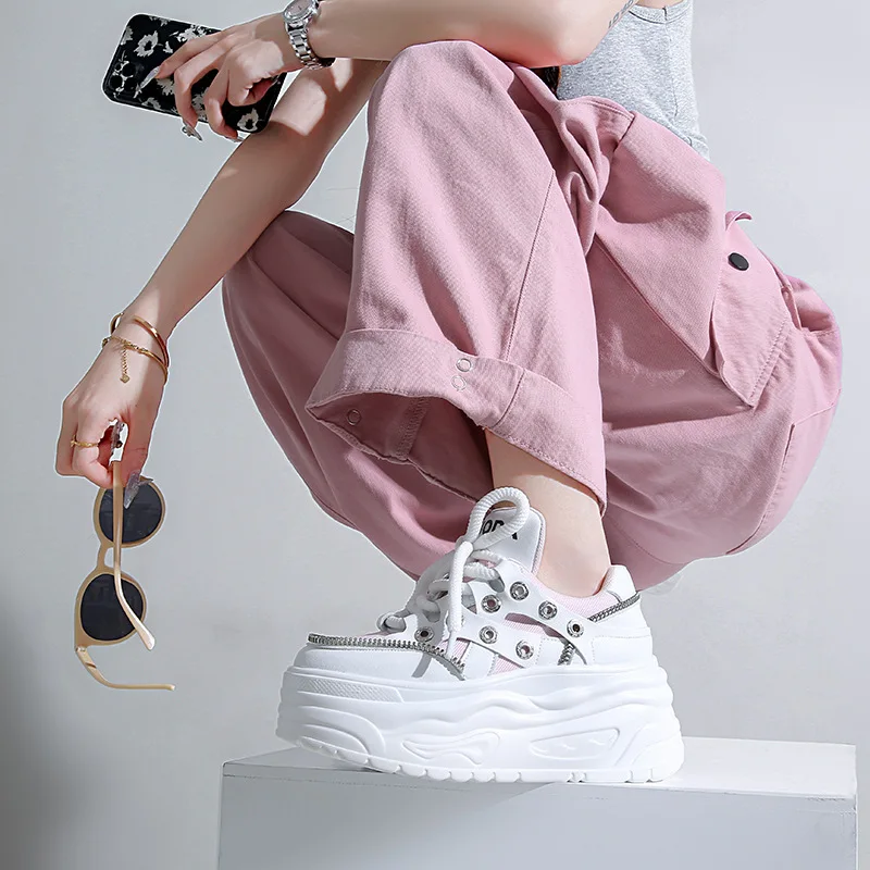 النساء 8 سنتيمتر منصة أحذية رياضية حذاء قماش 2026 الخريف الدانتيل يصل مكتنزة مبركن أحذية التزلج النساء تنفس الراحة أحذية رياضية #6