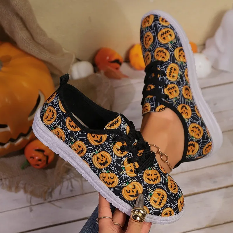 Women's Single Shoes Spring Autumn New Low Heel Pumpkin Head Color Canvas Shoes Casual Comfortable Light Non-slip Sports Shoes