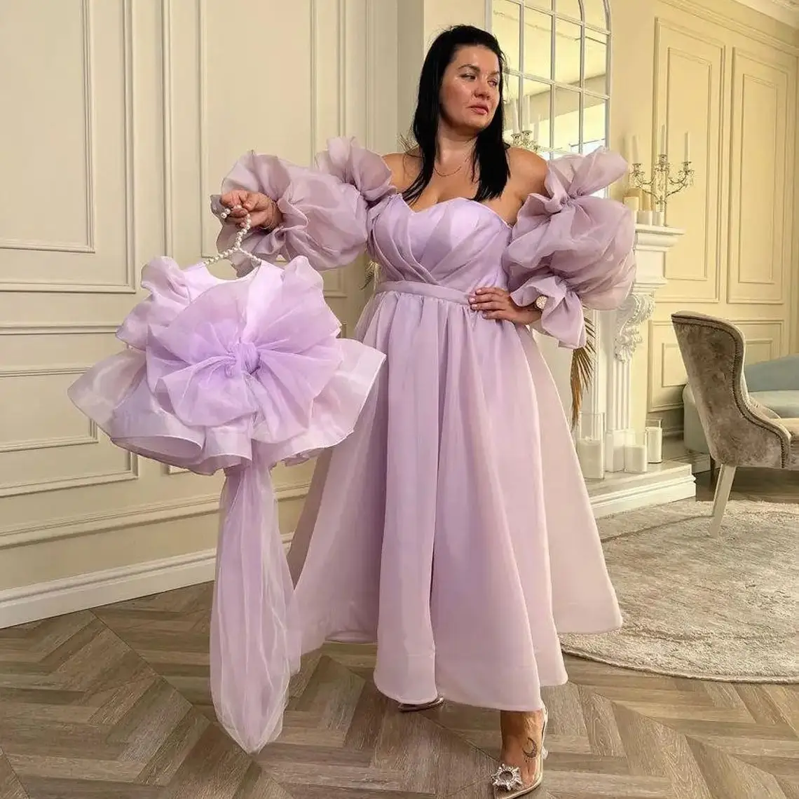

Lavender Mother and Daughter Dresses Family Look Matching Outfit Wedding Guest Dress photoshoot Gown First Birthday Party Wear