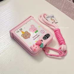 Cute Rabbit Bracelet Hinge Case Protective Cover For Samsung Galaxy Z Flip 3 4 5 6 zflip5,zflip6