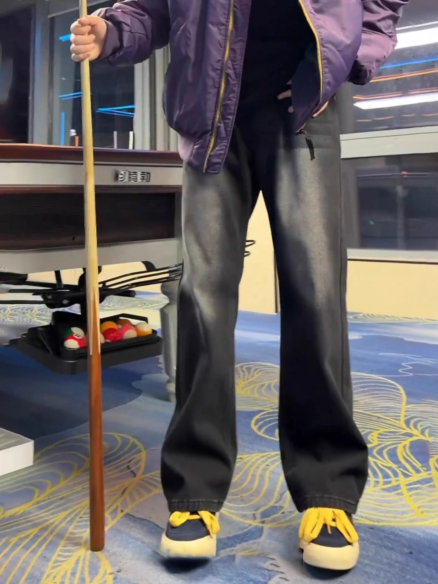 

American Sle adient Bla Flared Jeans Men's Autumn Winter Slim Straight Fce Lined High Street Vibe Knife Pants