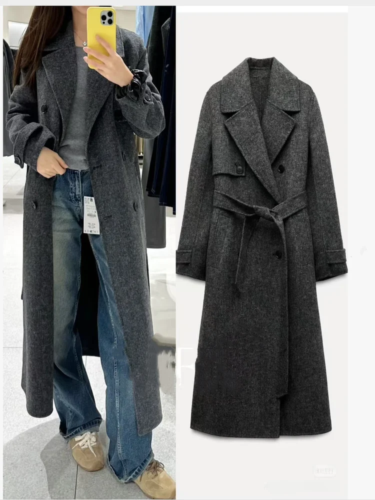 

Осень-зима, Новое поступление, свободное шерстяное пальто с поясом для поездок на работу, длинное винтажное женское пальто премиум-класса, качественное...