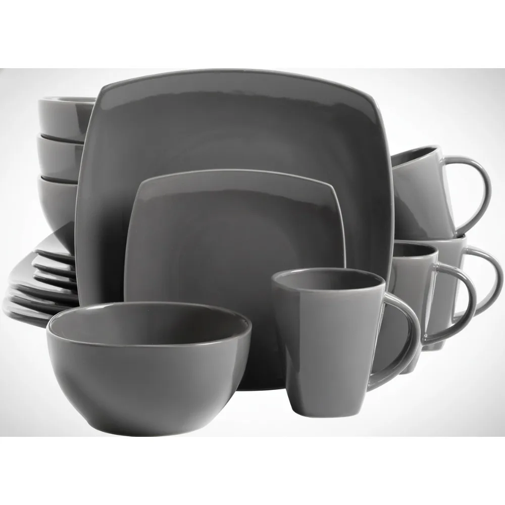 

Современный квадратный набор столовой посуды с реактивной глазурью, серый — 16 предметов, обслуживание на 4 человека, можно мыть в посудомоечной машине и в микроволновой печи