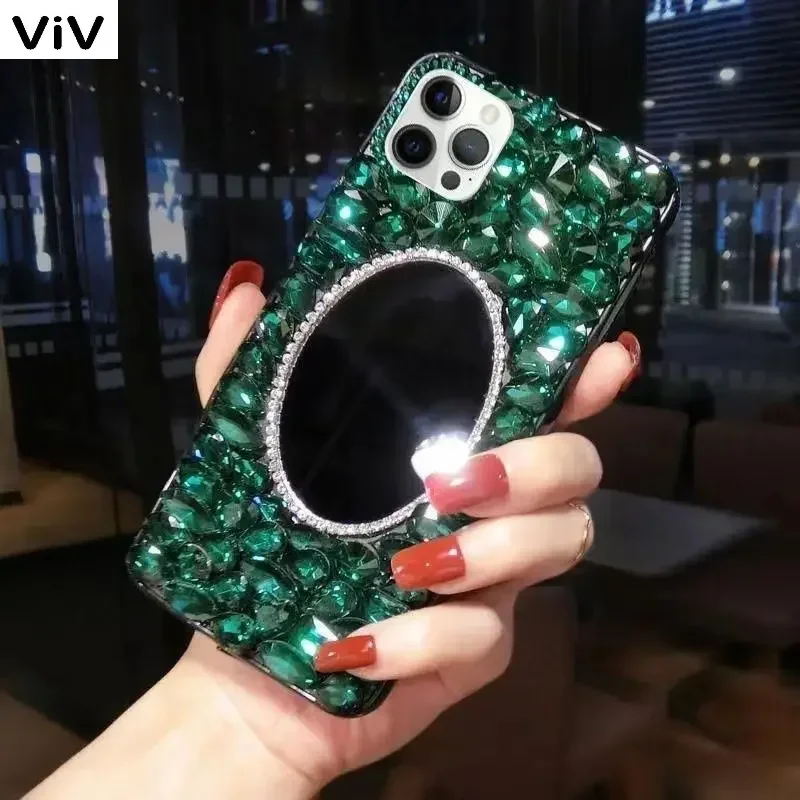 Luxury Gemstone Inlaid Rhinestone Mirror Phone Case, for Samsung Galaxy A70S, A32, A52, A71, A51, A72, A73, A53, A33, A74,