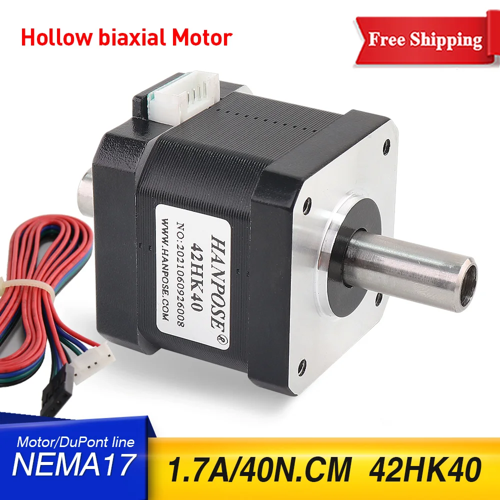 

3PCS Stepper Motor Nema17 1.5A 40N.CM 42HK40 Hollow Biaxial Motor 4-Lead CNC Worm Wheel Edging Machine 42 Double Shaft Motor