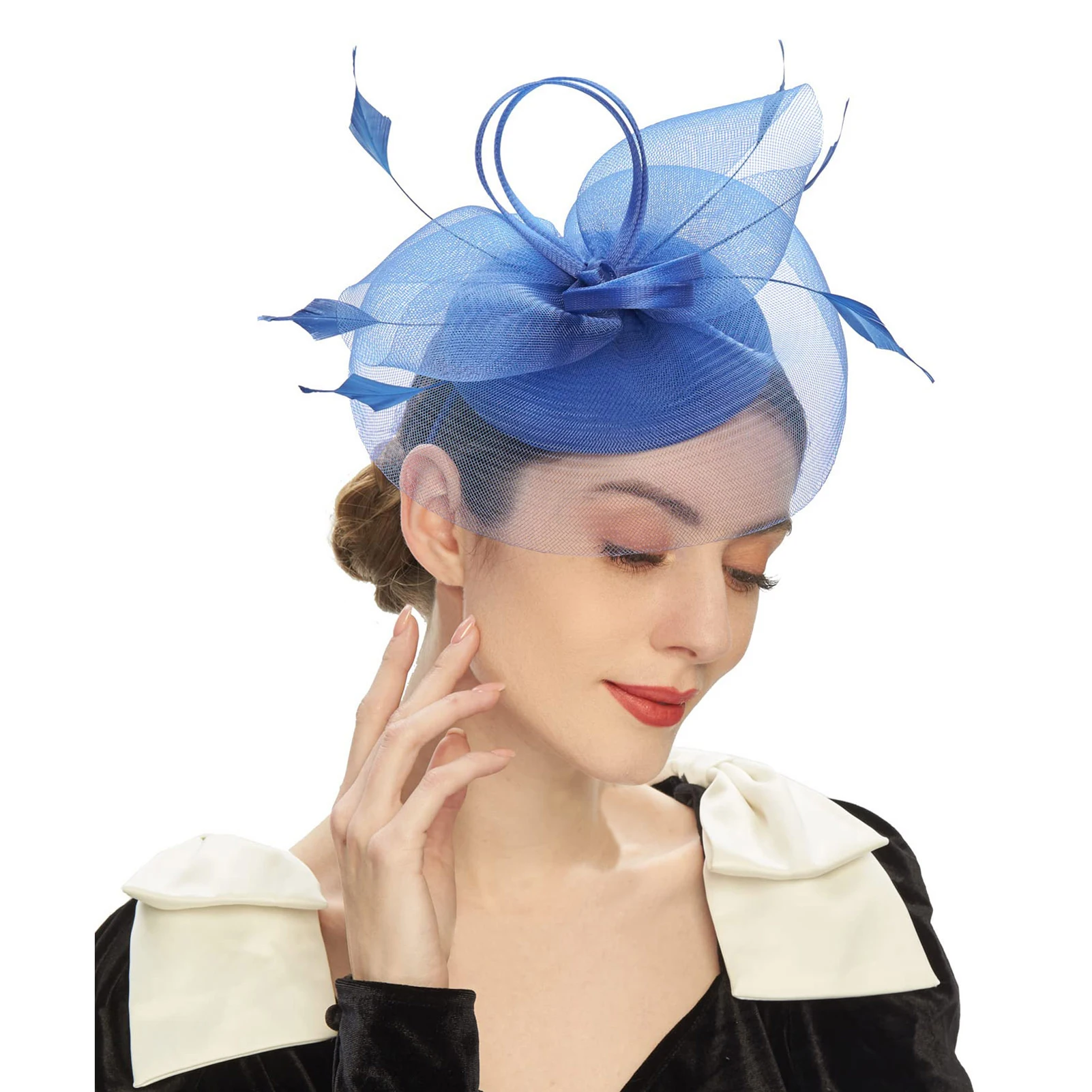 Cocktail Wedding Feather Fascinators Easily Wear Retro Style Mesh Headband for British Themed Tea Party Wear