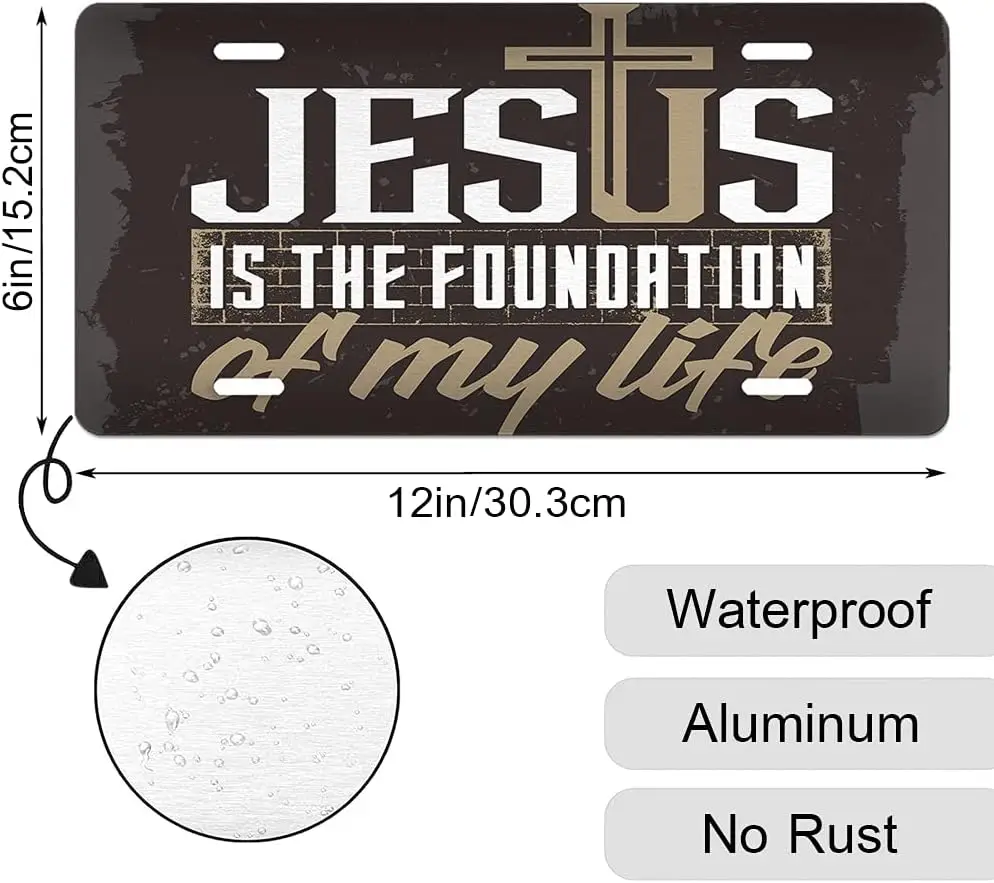 Jesus ist die Grundlage meines Lebens. Vordere Nummernschildabdeckungen, christliches Zitat, Bibelschriftzug auf schwarzen dekorativen Autoschildern