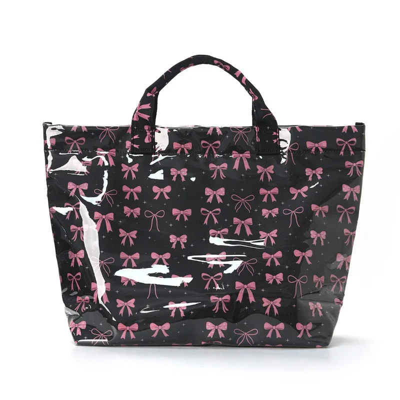 Bow Cherry PVC Transparente Glänzende Große Tragetasche, Wasserdichte Glänzende Outdoor-Handtasche für Damen, Leichte Einkaufstasche – Detail 2