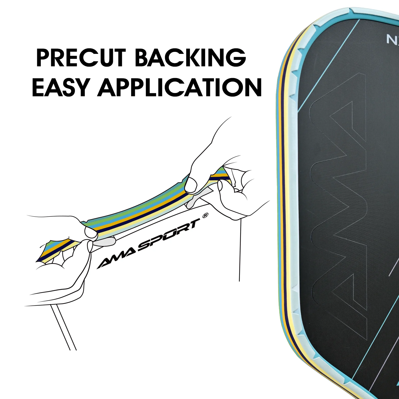 AMA SPORT Stripes Pickleball Paddle Edge Guard Tape منحني تمامًا مناسب لحماية جميع حواف السماكة ملحقات Padel