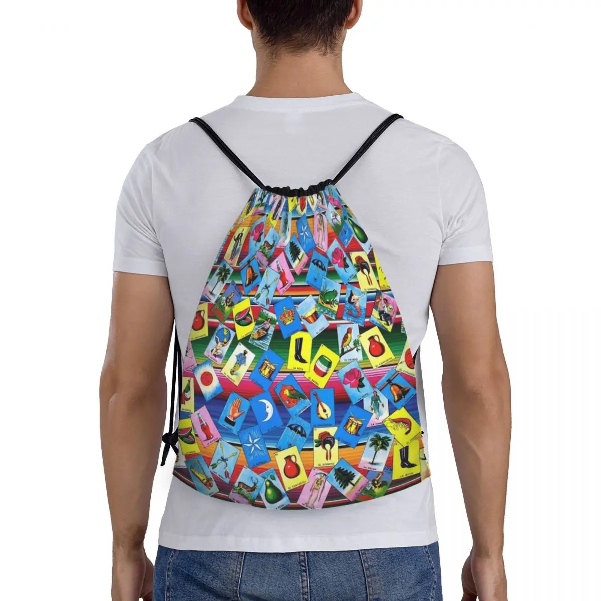 Tas Serut Loteria Card Bingo Meksiko, Tas Lipat Pria Wanita, Tas Olahraga Gym, Ransel Latihan
