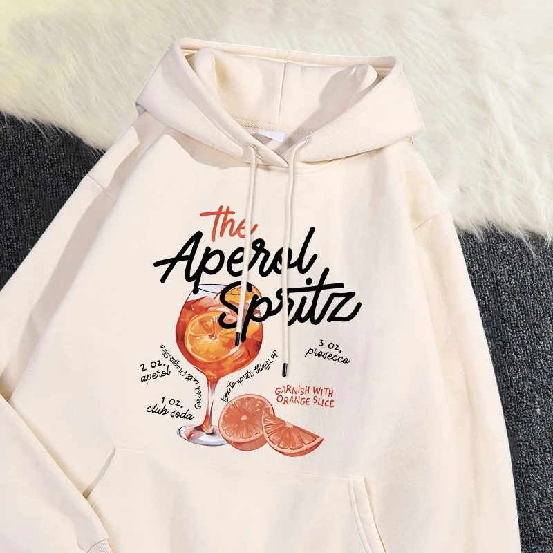 Winter Womans Hoodie The Aperol Spritz Retro Cocktail Printing Sweatshirt Loose Pocket Warm Fleece Pullover Kawaii Sportswear