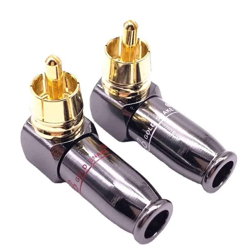 2pcs/1pair 90 Degree Snake King RCA L-shaped Gun Black Gold Plated Right Angle RCA Male Plug Audio Video Connector Soldering