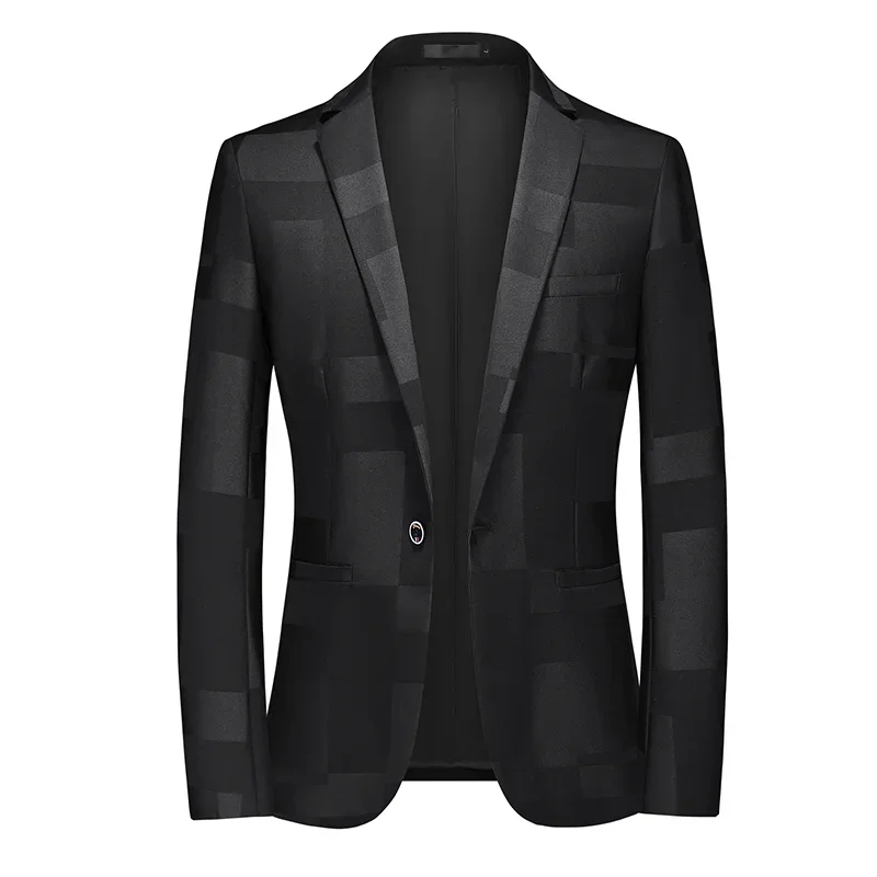 Blazers Jacquard à boutonnage simple pour hommes, veste trempée, robe mince, affaires, social, été, CombAKamp20240, nouveau
