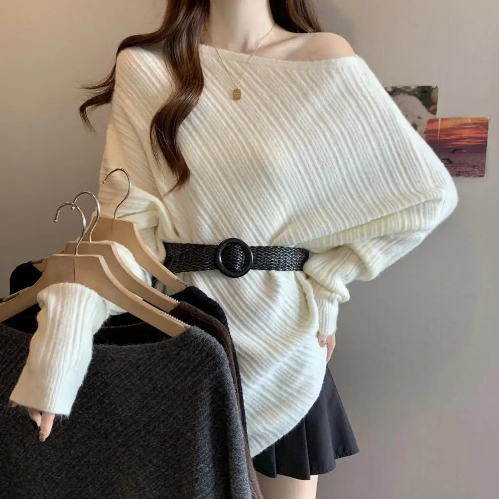 

Elegant High-End Women's Clothing Autumn Winter Solid Color Versatile Simple Irregular Sweater Korean Style Tie Waist Top