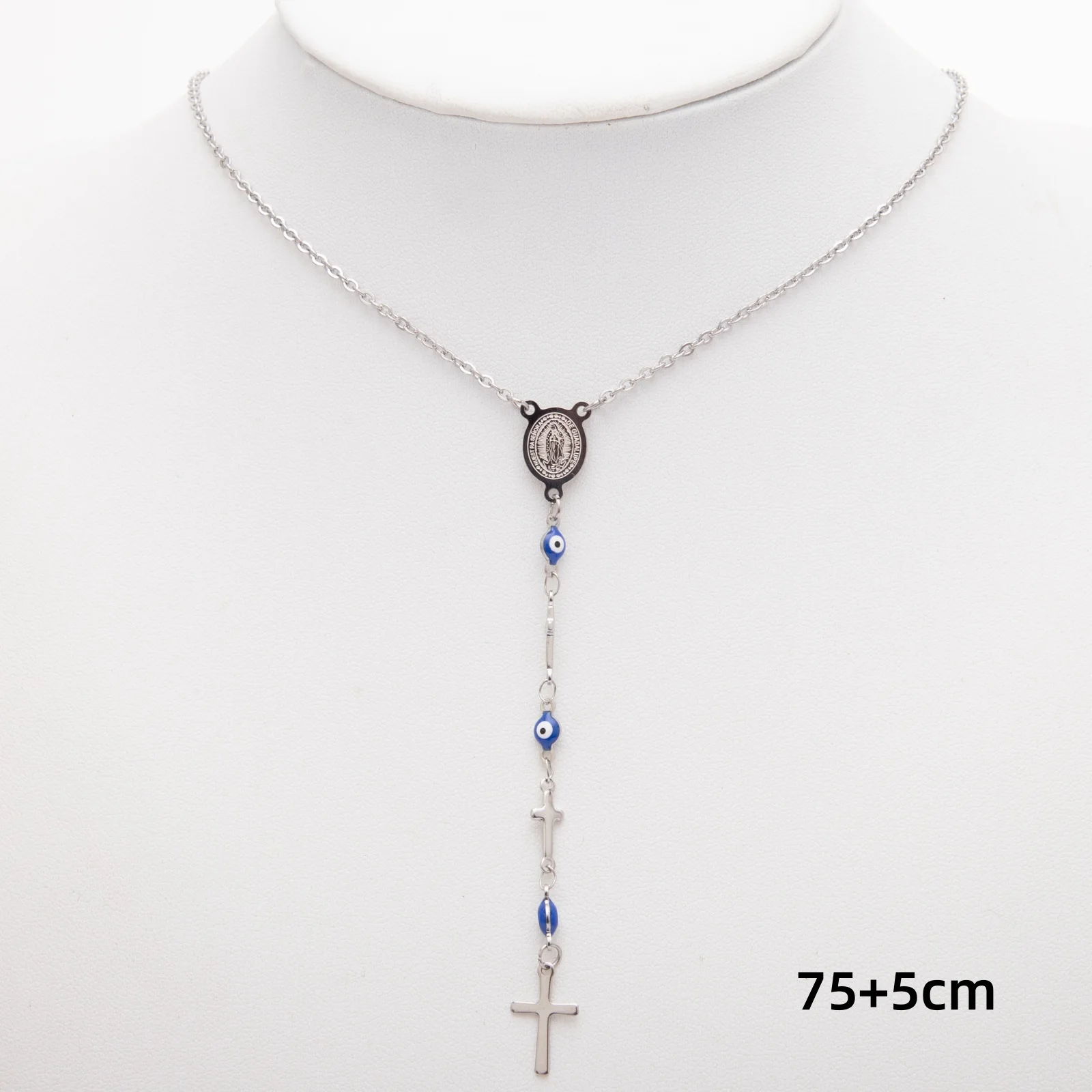 Cross Stainless Steel Necklace Non-fading Evil Eye Amulet Y-Necklace for Women