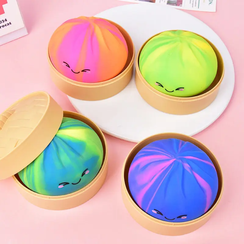 2026New Rainbow Color Dumpling Squishy Toy with Bamboo Slow Rising Stress Relief Fidget Ball Soft Squeeze Toys for Adults & Kids view 6