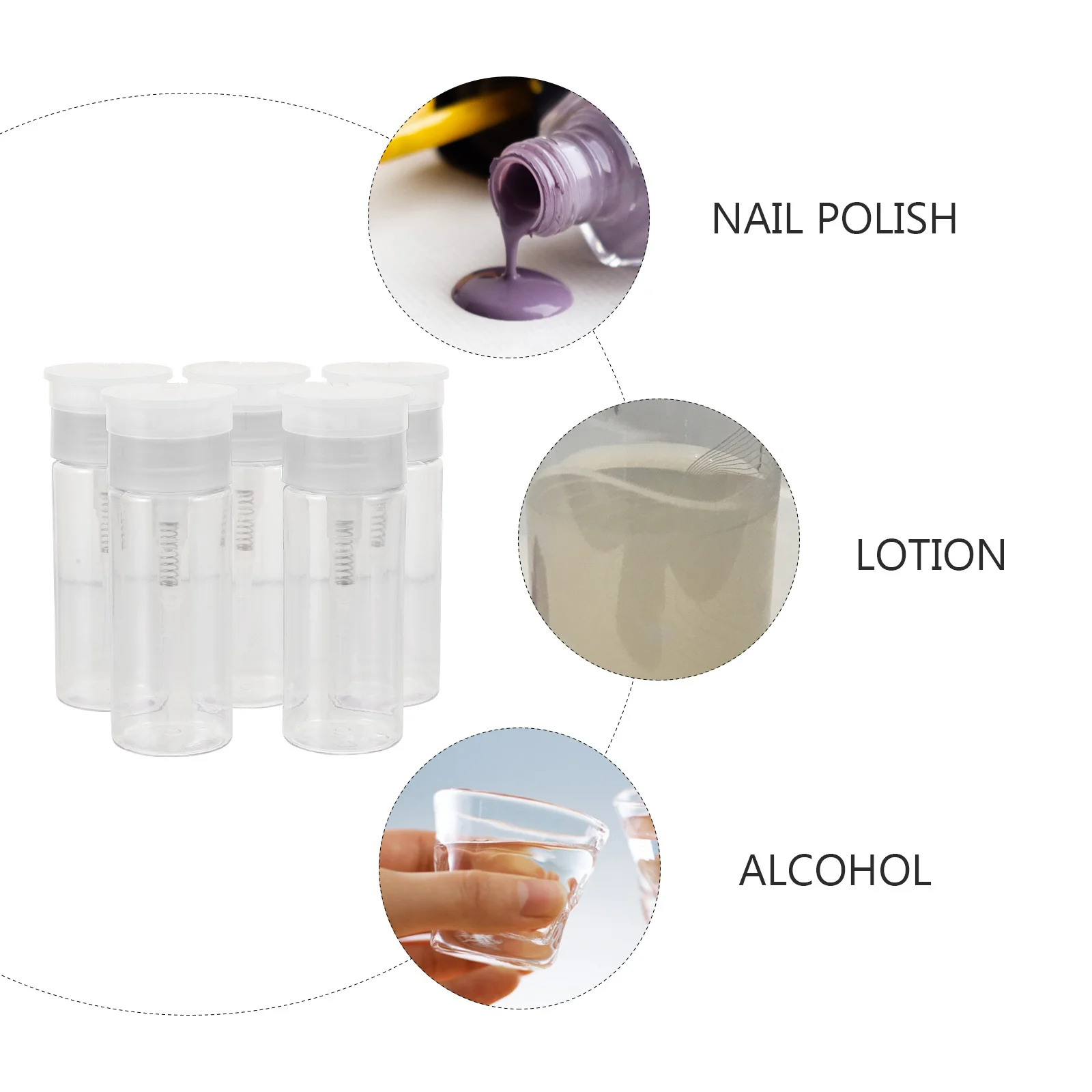5 قطع من زجاجات الضغط لإزالة طلاء الأظافر، موزع مضخة متين، حاوية سفر قابلة لإعادة الاستخدام لأداة المانيكير