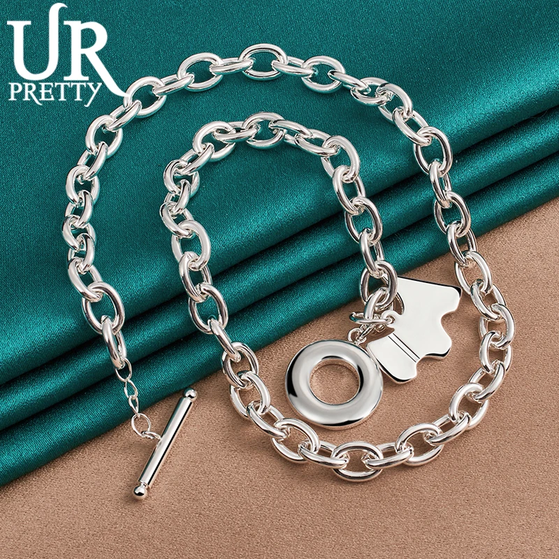 URPRETTY 925 Sterling Silver Dog Tag Pendant Necklace For Man Woman Party Wedding Engagement Charm Jewelry Gift